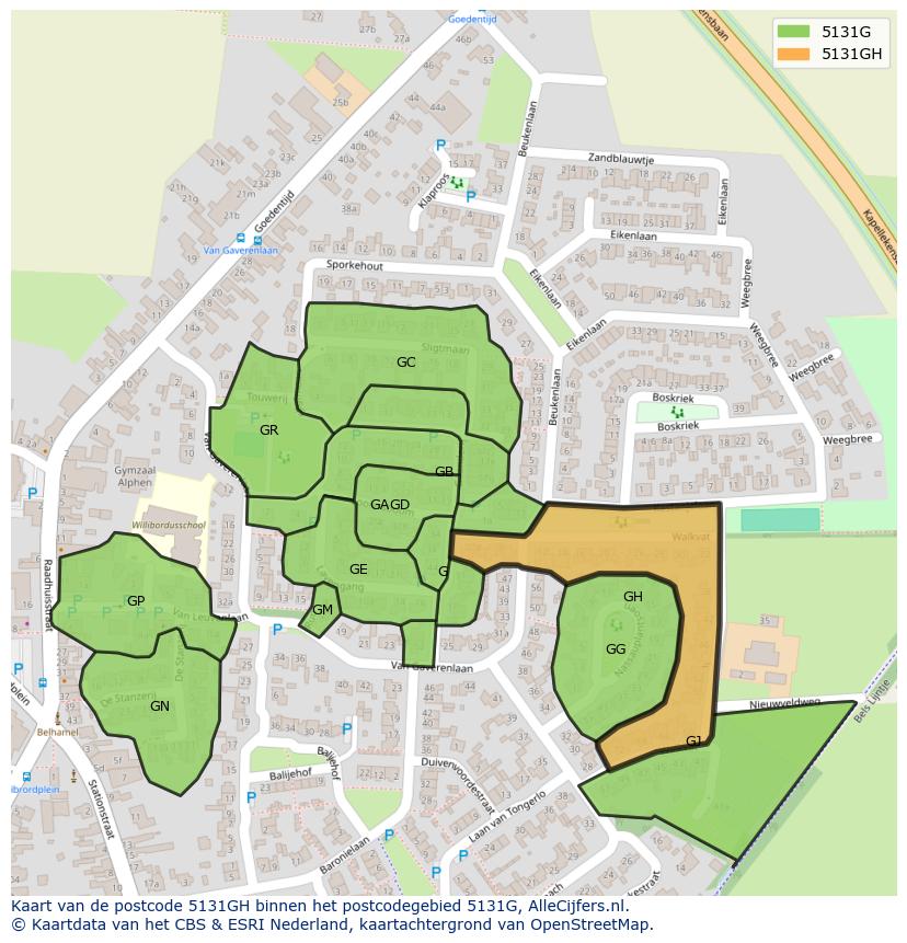 Afbeelding van het postcodegebied 5131 GH op de kaart.