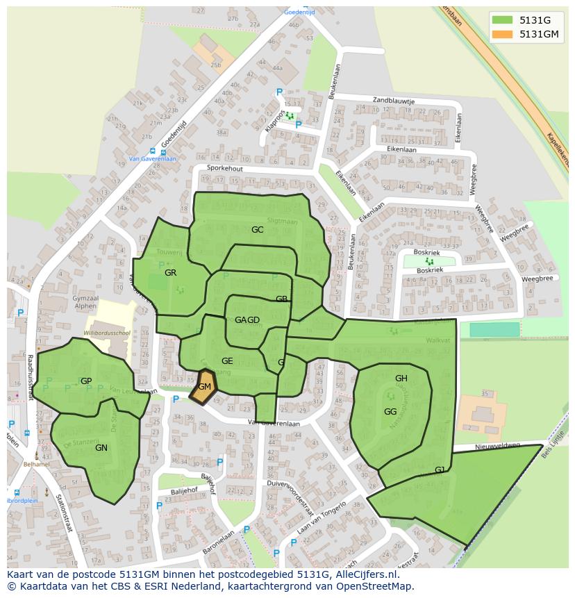 Afbeelding van het postcodegebied 5131 GM op de kaart.