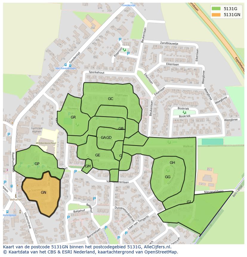 Afbeelding van het postcodegebied 5131 GN op de kaart.