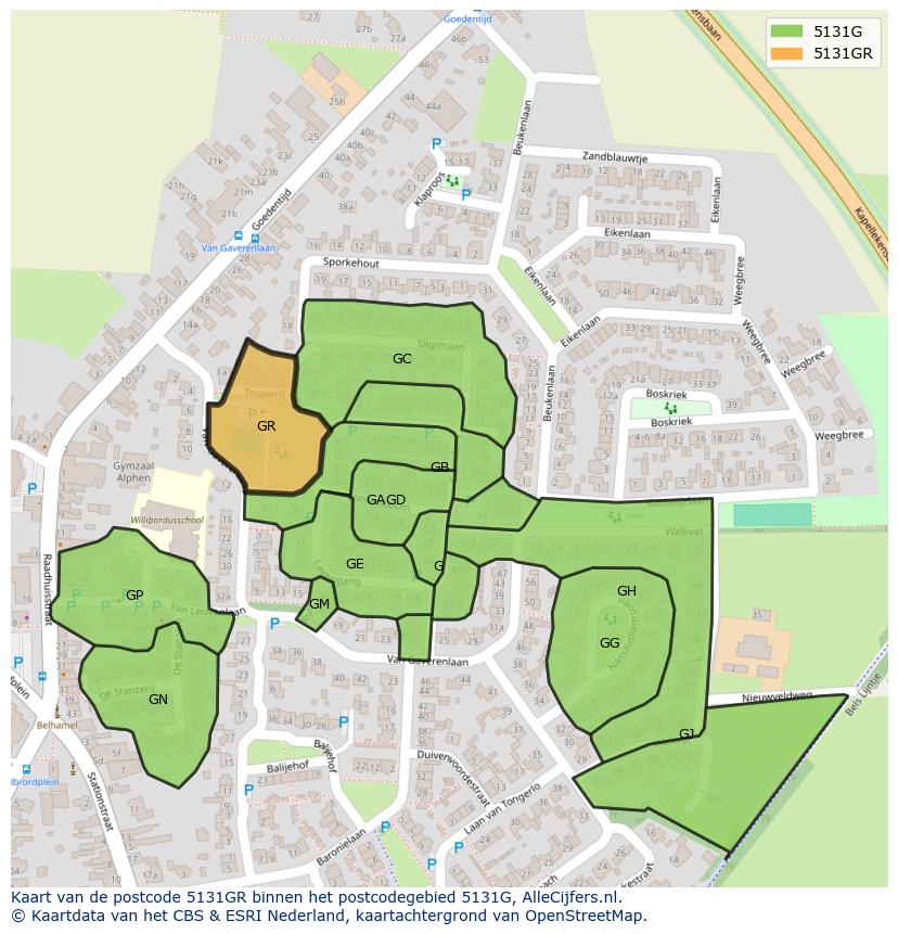 Afbeelding van het postcodegebied 5131 GR op de kaart.