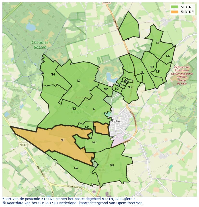 Afbeelding van het postcodegebied 5131 NE op de kaart.