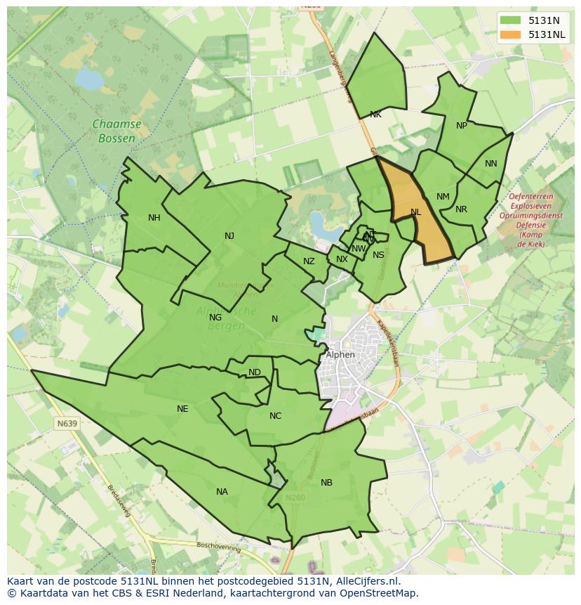 Afbeelding van het postcodegebied 5131 NL op de kaart.