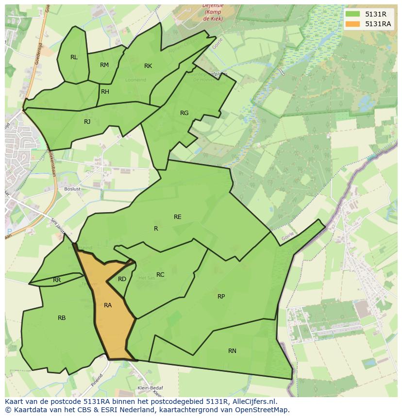 Afbeelding van het postcodegebied 5131 RA op de kaart.