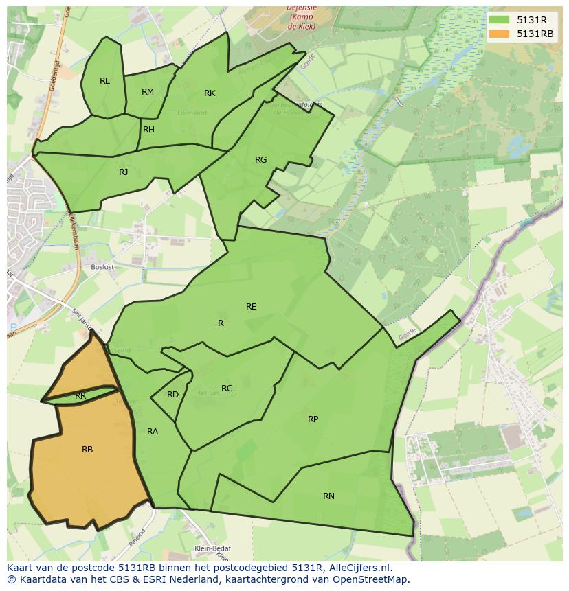 Afbeelding van het postcodegebied 5131 RB op de kaart.