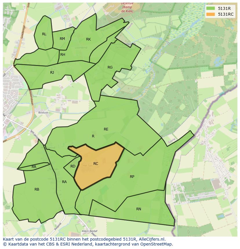 Afbeelding van het postcodegebied 5131 RC op de kaart.