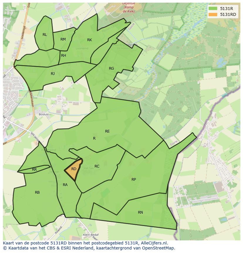 Afbeelding van het postcodegebied 5131 RD op de kaart.