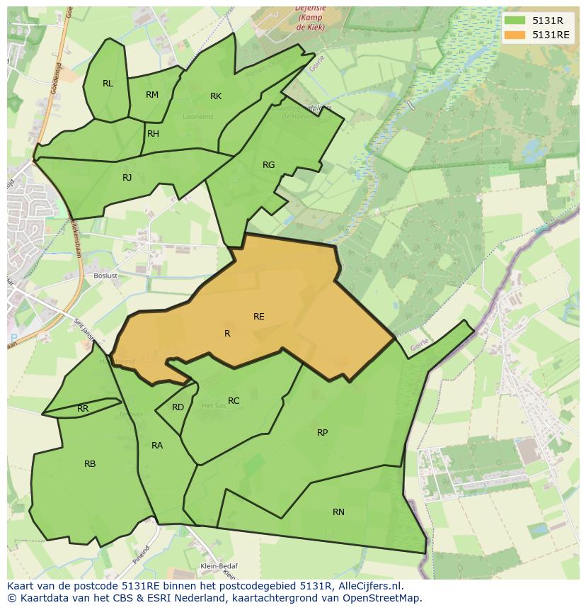 Afbeelding van het postcodegebied 5131 RE op de kaart.