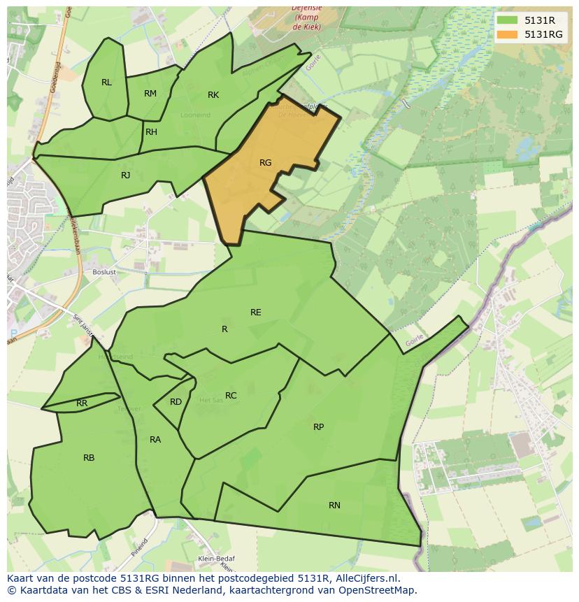 Afbeelding van het postcodegebied 5131 RG op de kaart.
