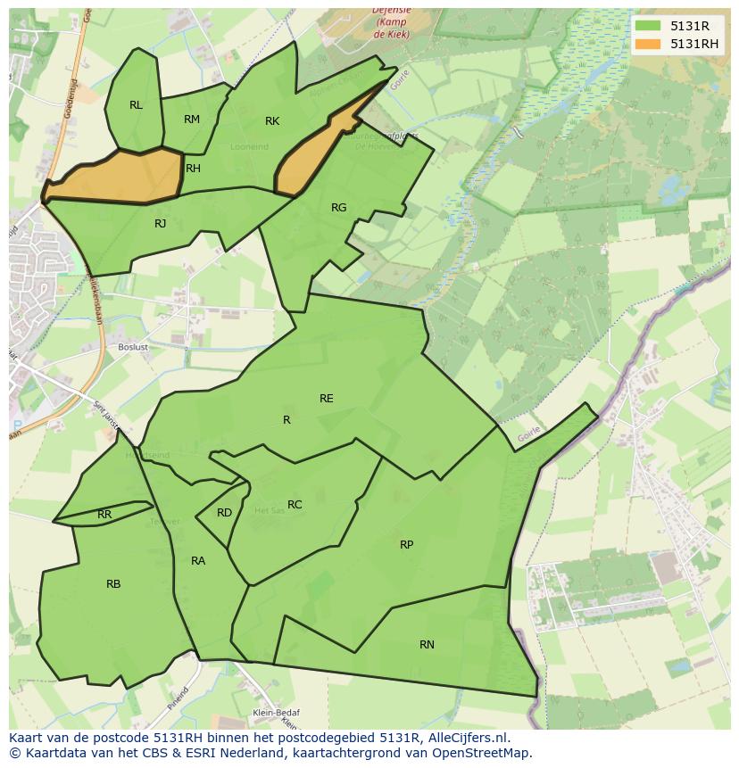 Afbeelding van het postcodegebied 5131 RH op de kaart.