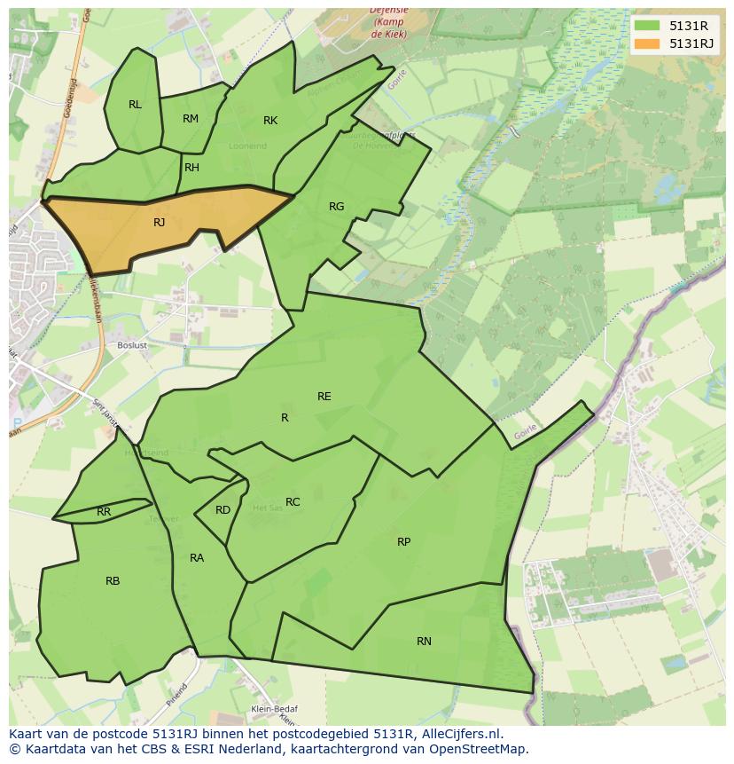 Afbeelding van het postcodegebied 5131 RJ op de kaart.