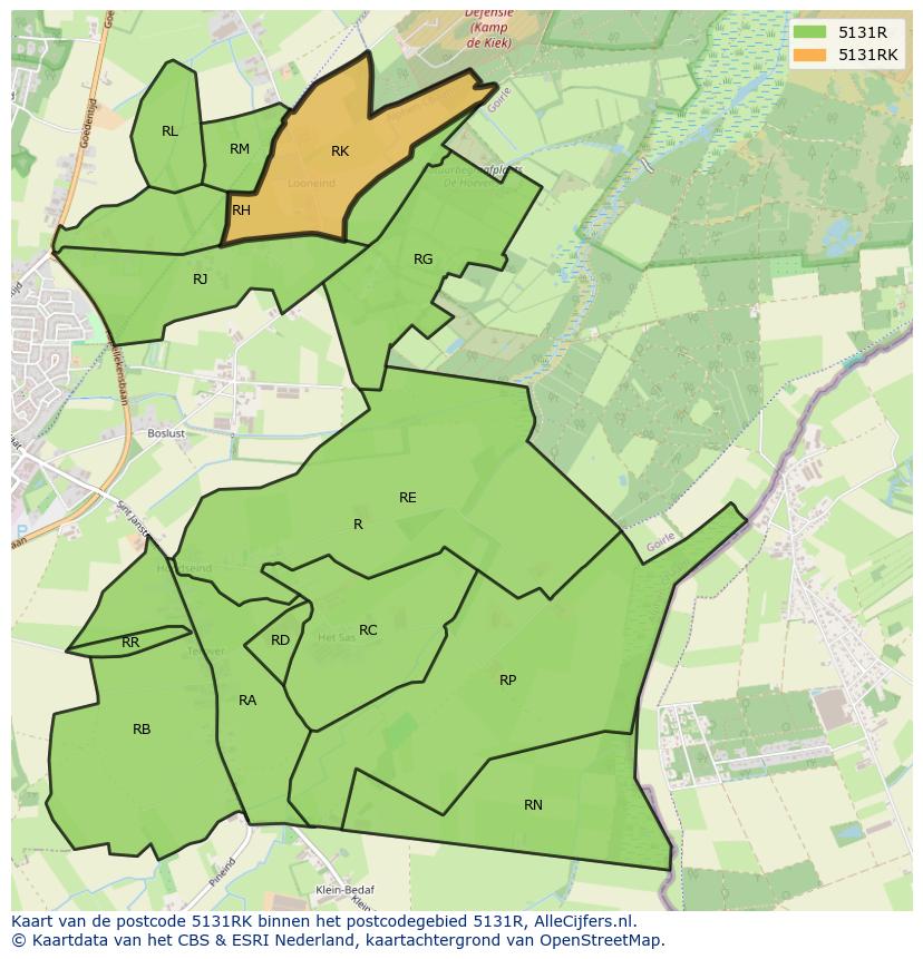 Afbeelding van het postcodegebied 5131 RK op de kaart.