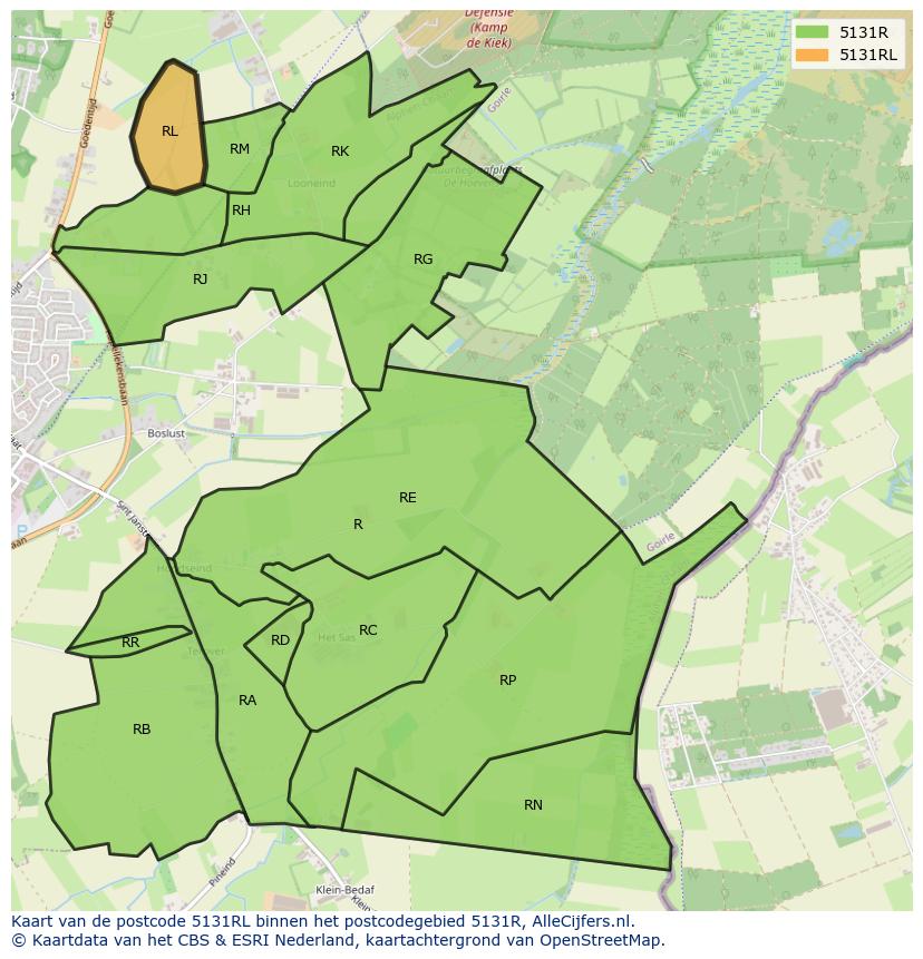 Afbeelding van het postcodegebied 5131 RL op de kaart.