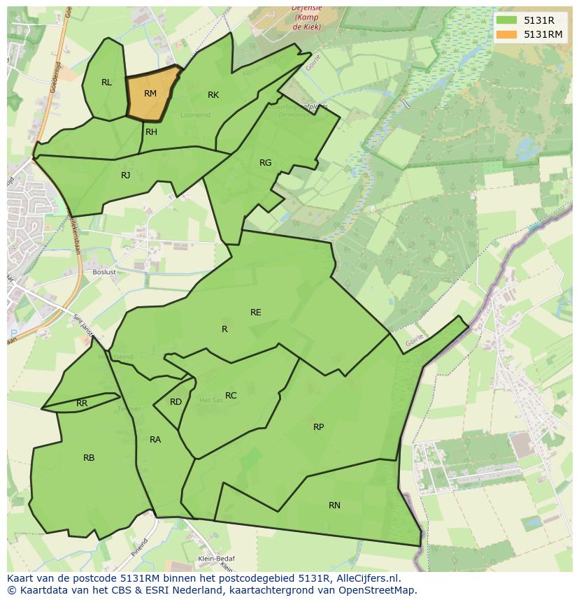 Afbeelding van het postcodegebied 5131 RM op de kaart.
