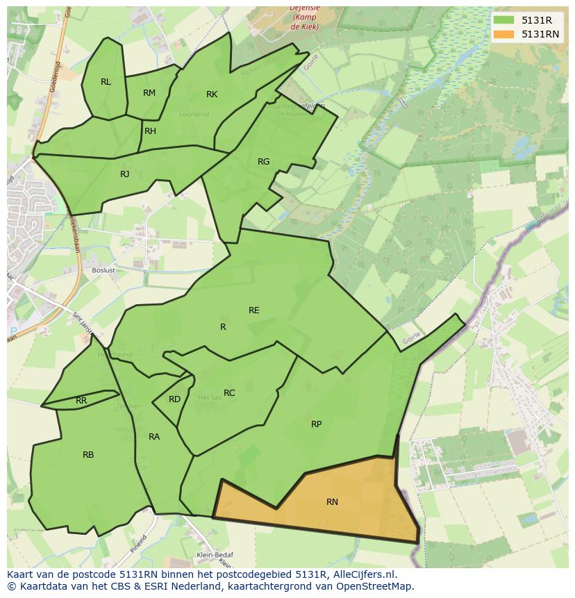 Afbeelding van het postcodegebied 5131 RN op de kaart.