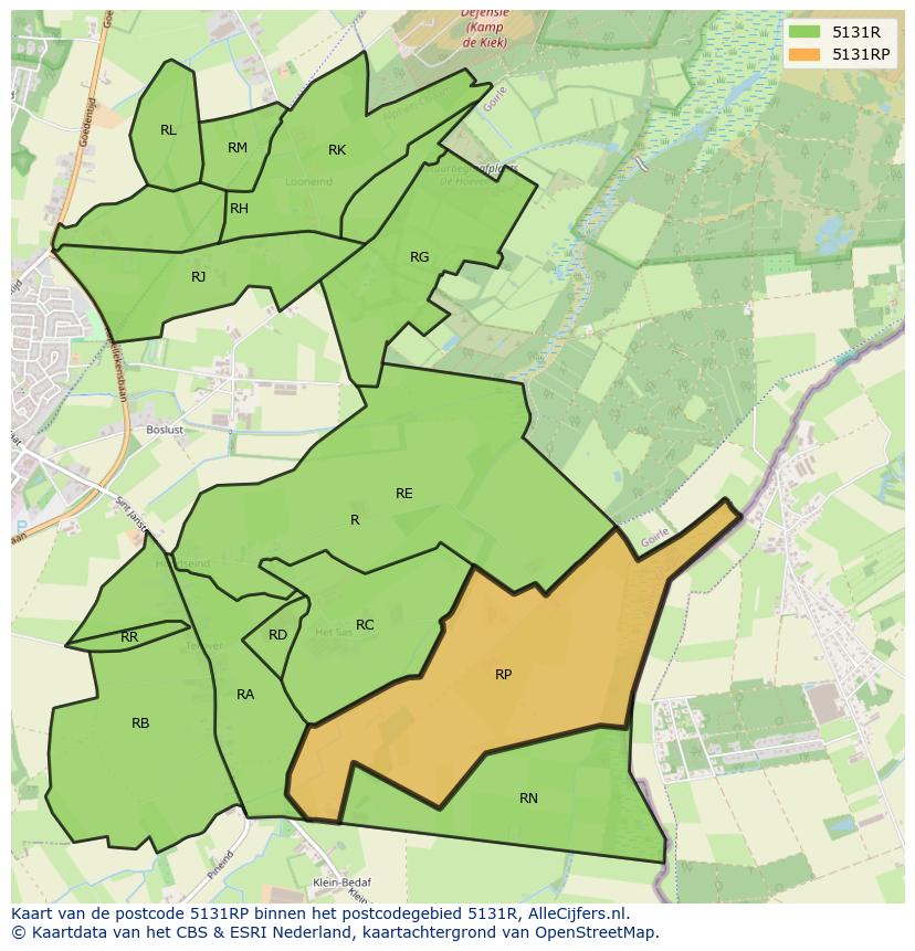 Afbeelding van het postcodegebied 5131 RP op de kaart.