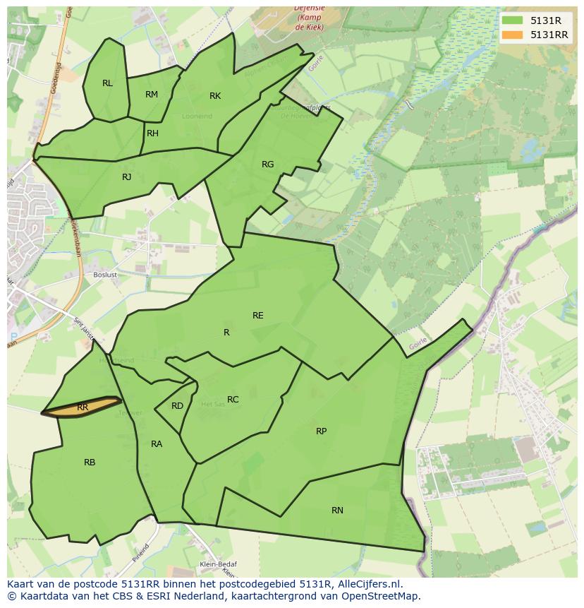 Afbeelding van het postcodegebied 5131 RR op de kaart.