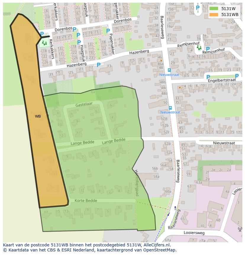 Afbeelding van het postcodegebied 5131 WB op de kaart.