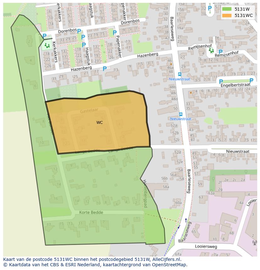 Afbeelding van het postcodegebied 5131 WC op de kaart.