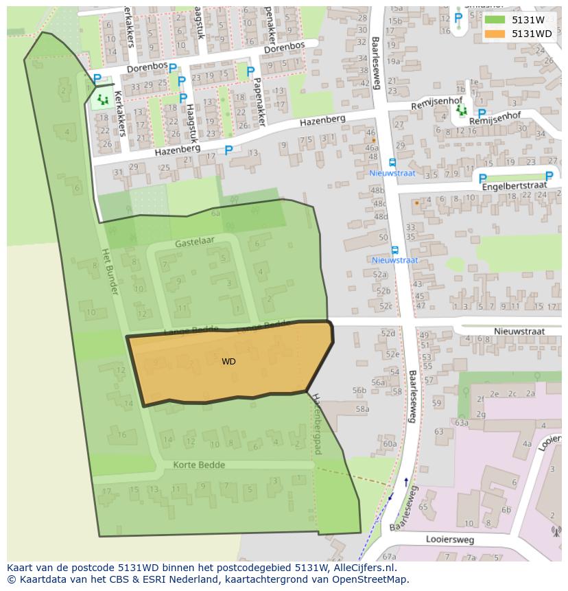 Afbeelding van het postcodegebied 5131 WD op de kaart.
