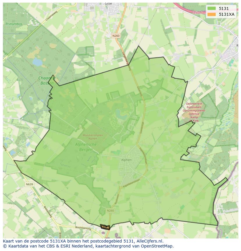 Afbeelding van het postcodegebied 5131 XA op de kaart.