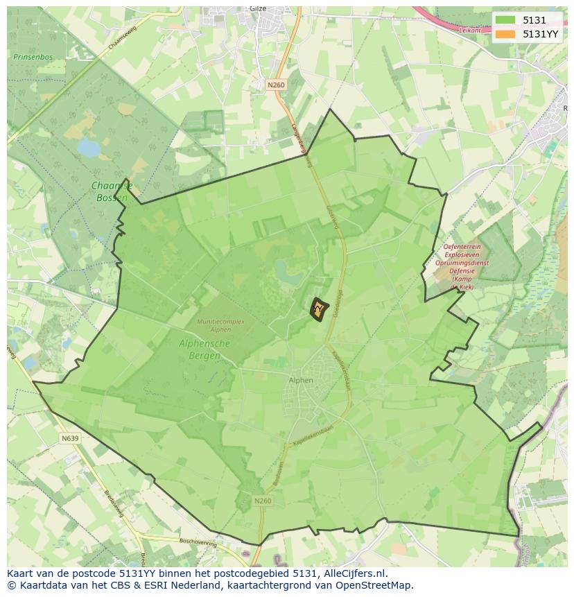 Afbeelding van het postcodegebied 5131 YY op de kaart.