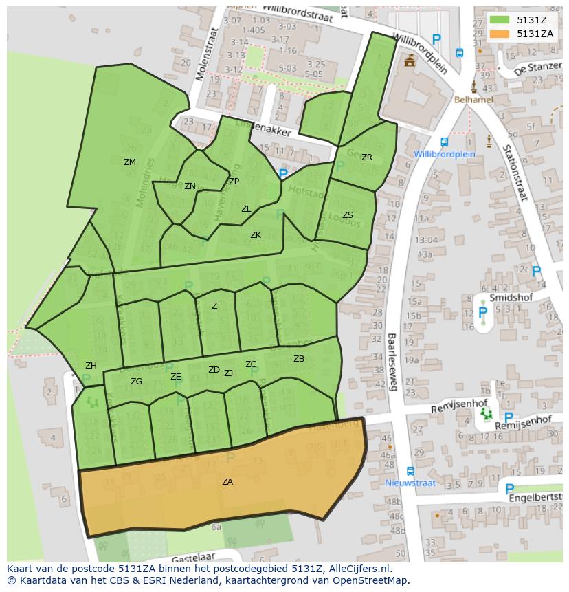 Afbeelding van het postcodegebied 5131 ZA op de kaart.