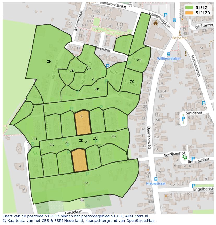 Afbeelding van het postcodegebied 5131 ZD op de kaart.