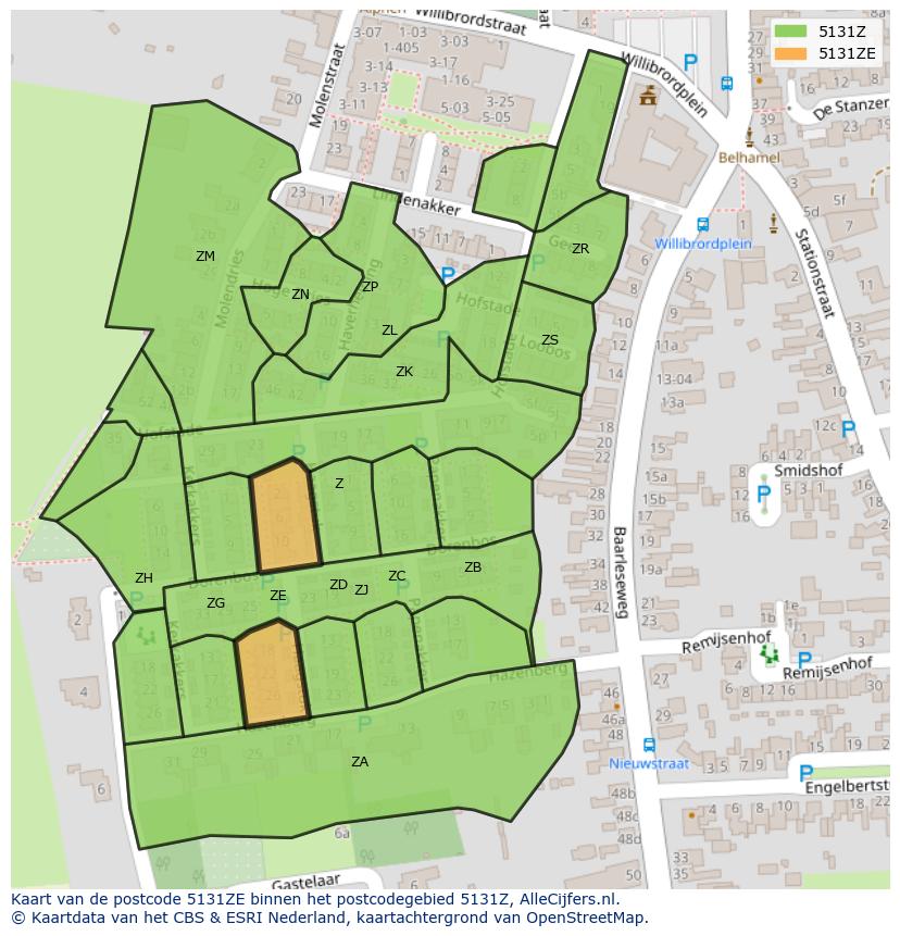 Afbeelding van het postcodegebied 5131 ZE op de kaart.