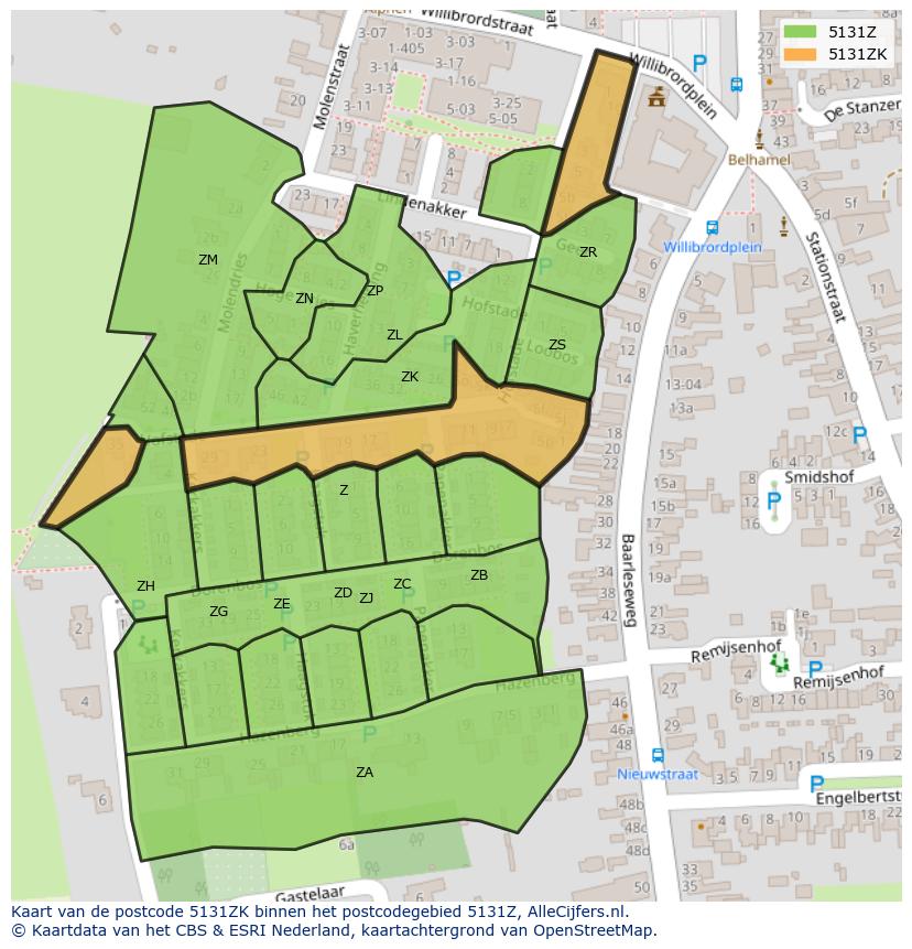 Afbeelding van het postcodegebied 5131 ZK op de kaart.