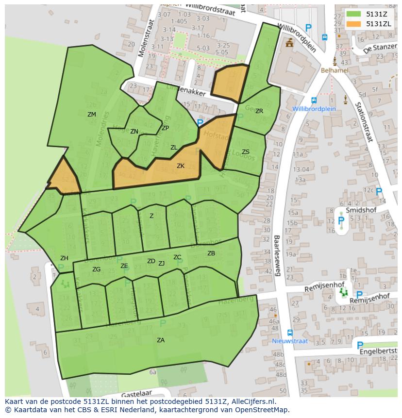 Afbeelding van het postcodegebied 5131 ZL op de kaart.