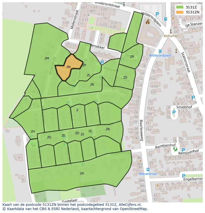 Afbeelding van het postcodegebied 5131 ZN op de kaart.