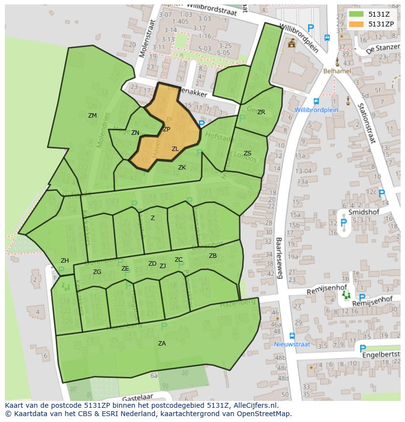Afbeelding van het postcodegebied 5131 ZP op de kaart.