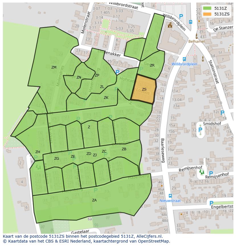 Afbeelding van het postcodegebied 5131 ZS op de kaart.