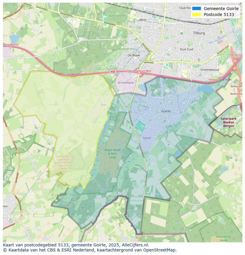 Afbeelding van het postcodegebied 5133 op de kaart.
