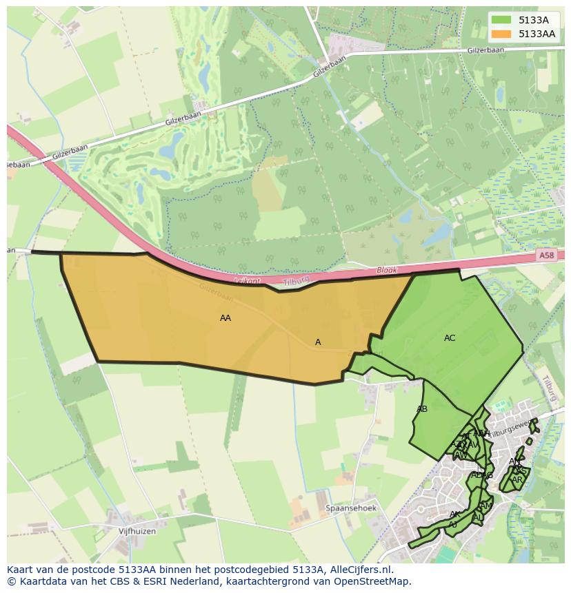 Afbeelding van het postcodegebied 5133 AA op de kaart.