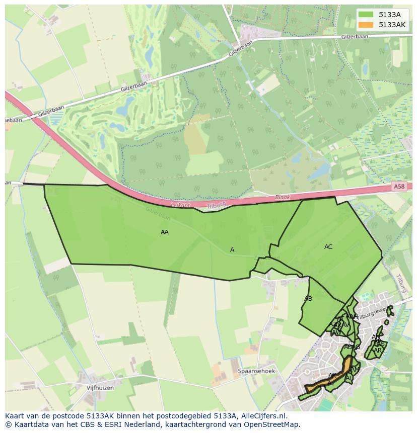 Afbeelding van het postcodegebied 5133 AK op de kaart.