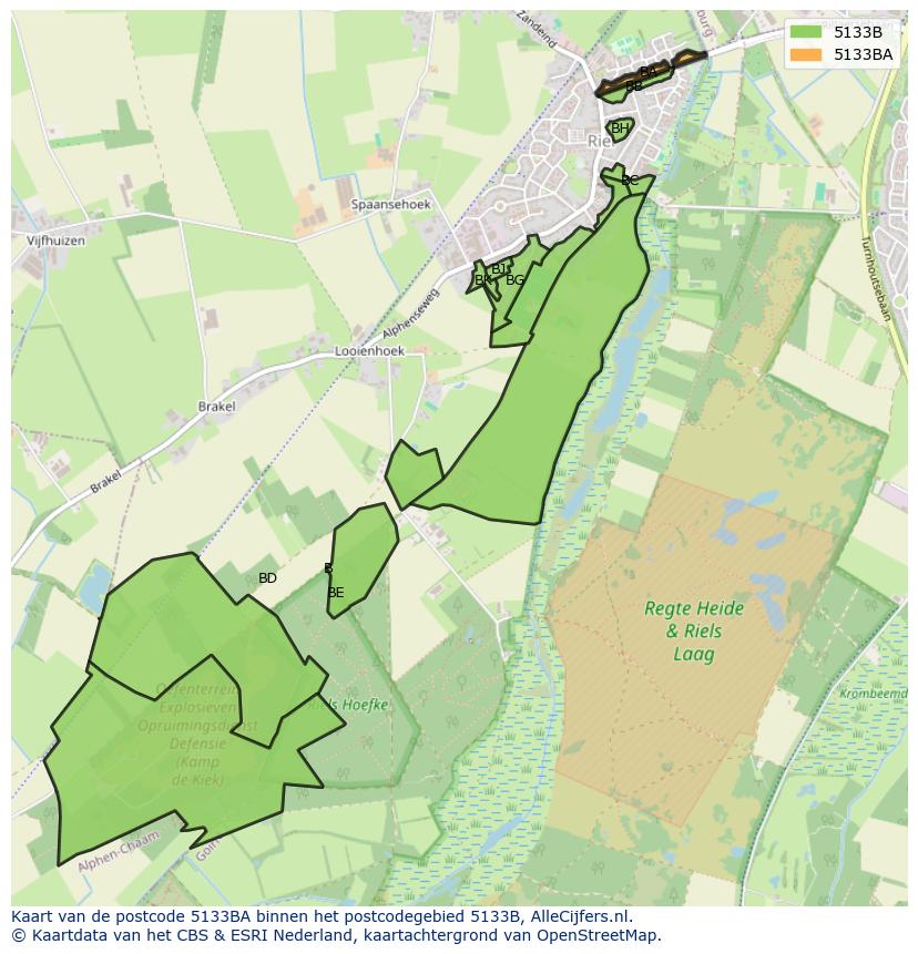 Afbeelding van het postcodegebied 5133 BA op de kaart.