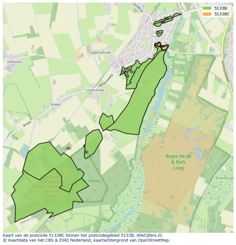 Afbeelding van het postcodegebied 5133 BC op de kaart.