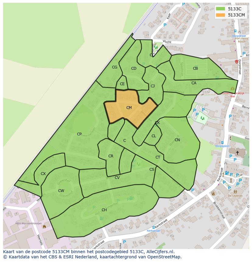Afbeelding van het postcodegebied 5133 CM op de kaart.