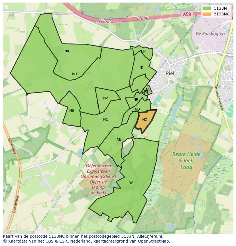 Afbeelding van het postcodegebied 5133 NC op de kaart.