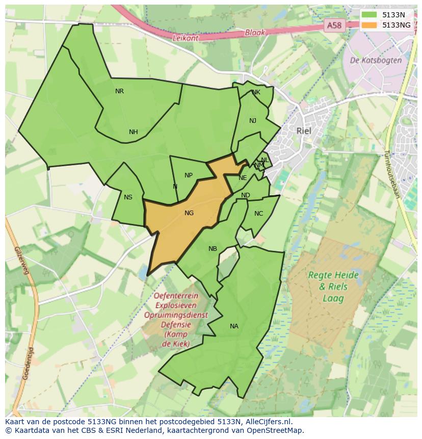 Afbeelding van het postcodegebied 5133 NG op de kaart.