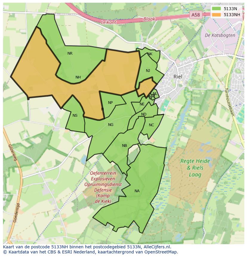 Afbeelding van het postcodegebied 5133 NH op de kaart.