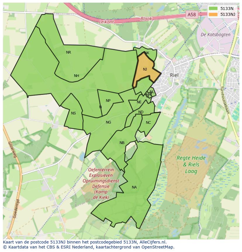 Afbeelding van het postcodegebied 5133 NJ op de kaart.
