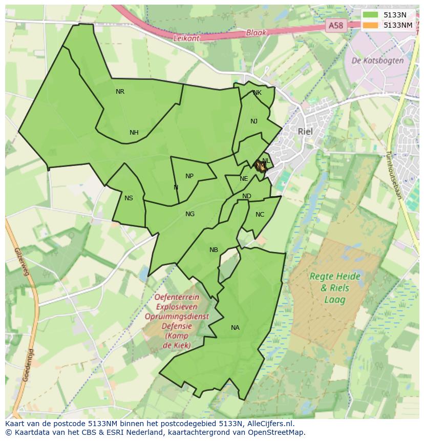 Afbeelding van het postcodegebied 5133 NM op de kaart.