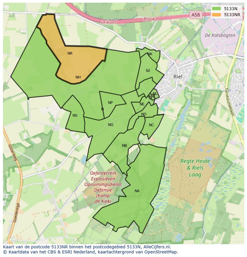 Afbeelding van het postcodegebied 5133 NR op de kaart.