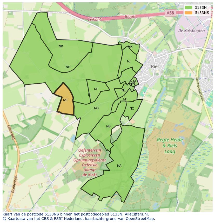 Afbeelding van het postcodegebied 5133 NS op de kaart.