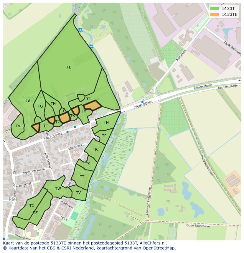 Afbeelding van het postcodegebied 5133 TE op de kaart.