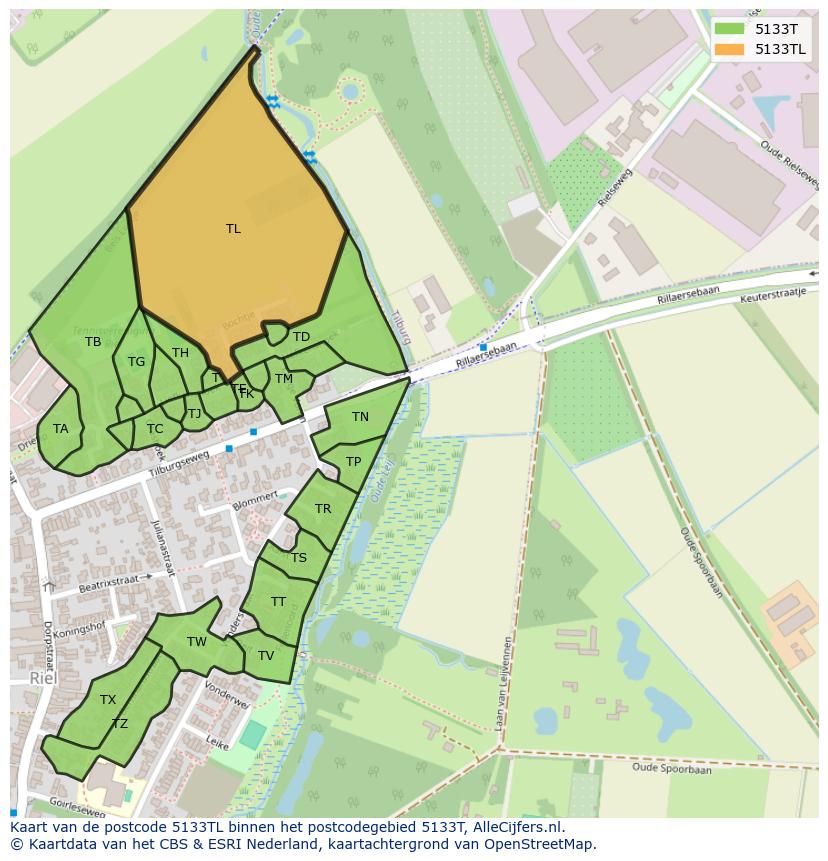 Afbeelding van het postcodegebied 5133 TL op de kaart.