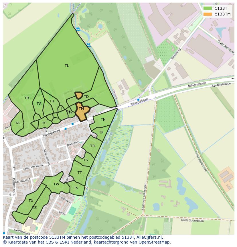 Afbeelding van het postcodegebied 5133 TM op de kaart.