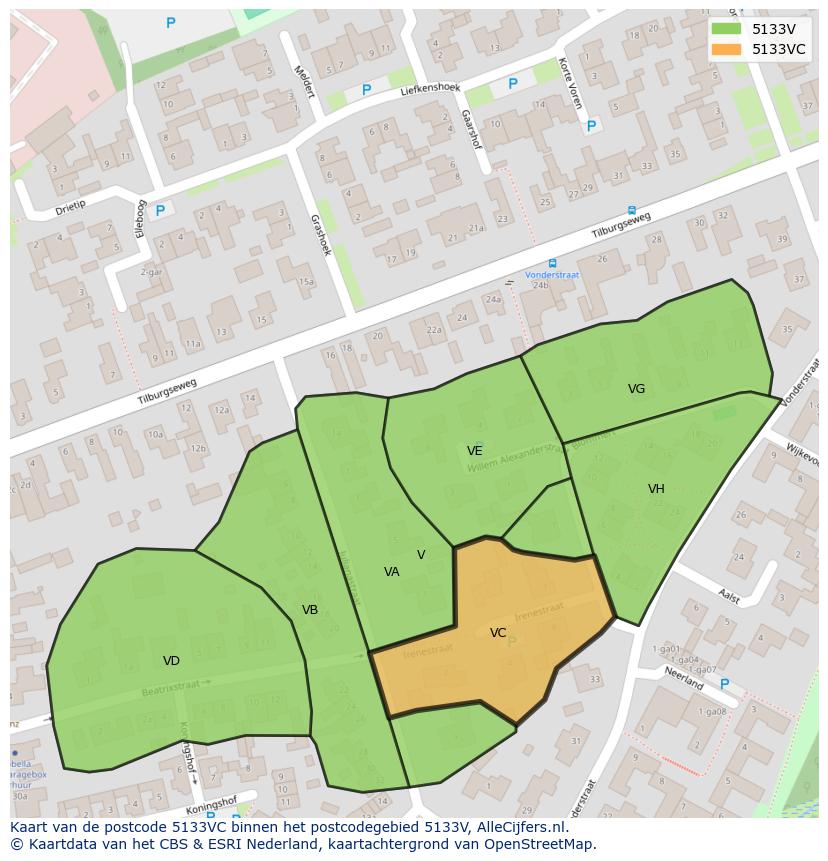Afbeelding van het postcodegebied 5133 VC op de kaart.